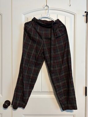 Women’s Plaid Tapered Dress Pants - Dark Green & Burgundy